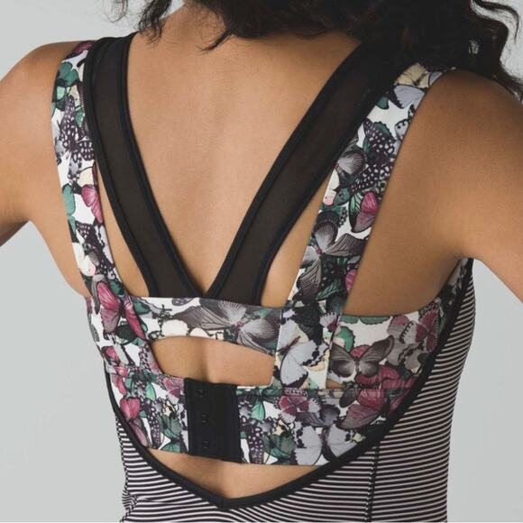 Lululemon Super Sport Tank Womens 4 Mini Pop Stripe Black Mink Berry Butterfly - Picture 8 of 8